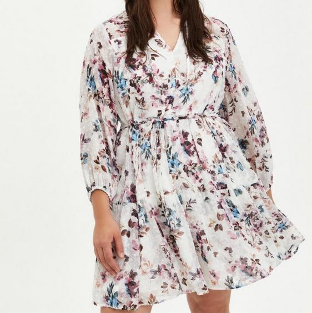 Floral Chiffon Clip Dot Skater Dress